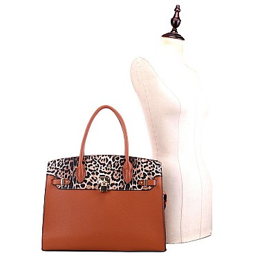 Large Leopard Print Padlock Accent Tote Wallet SET