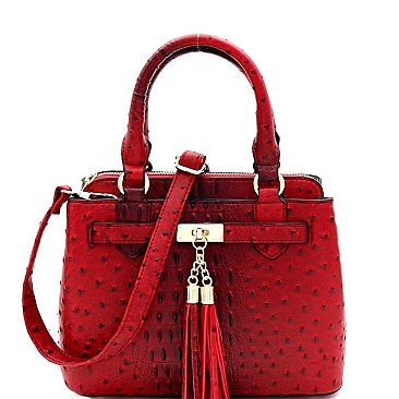 MEDIUM TASSEL ACCENT OSTRICH PRINT SATCHEL