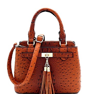 MEDIUM TASSEL ACCENT OSTRICH PRINT SATCHEL