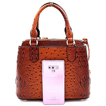 MEDIUM TASSEL ACCENT OSTRICH PRINT SATCHEL