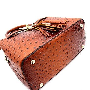 MEDIUM TASSEL ACCENT OSTRICH PRINT SATCHEL
