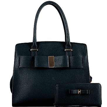 Structured Bow Accent Satchel Wallet SET