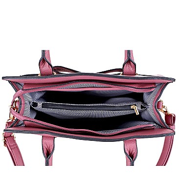 Structured Bow Accent Satchel Wallet SET