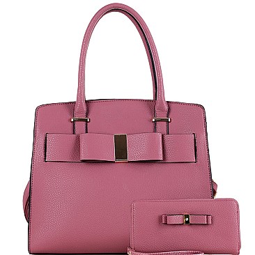 Structured Bow Accent Satchel Wallet SET