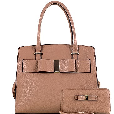 Structured Bow Accent Satchel Wallet SET