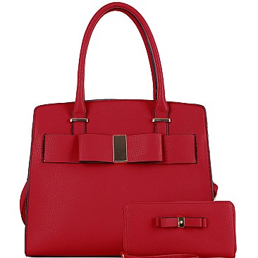 Structured Bow Accent Satchel Wallet SET