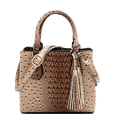 Medium Ostrich Print 3-Compartment 2-Way Satchel