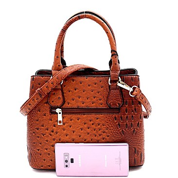 Medium Ostrich Print 3-Compartment 2-Way Satchel