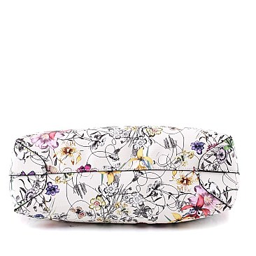 3 in 1 Flower Butterfly Print Scalloped Edge Tote Value SET