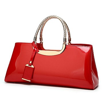 GLOSSY METAL FRAMED SATCHEL BAG
