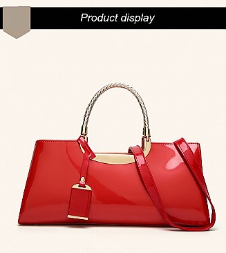 GLOSSY METAL FRAMED SATCHEL BAG
