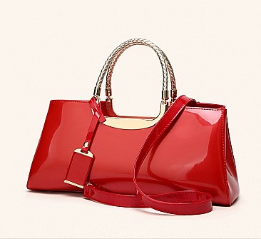 GLOSSY METAL FRAMED SATCHEL BAG