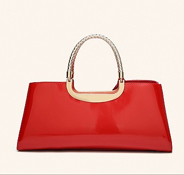 GLOSSY METAL FRAMED SATCHEL BAG