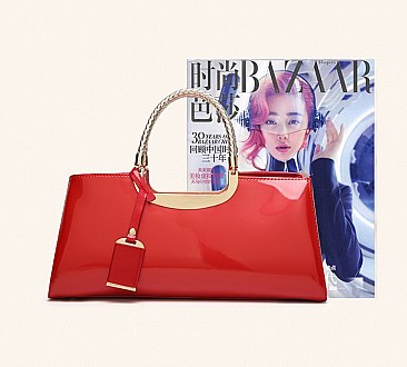 GLOSSY METAL FRAMED SATCHEL BAG