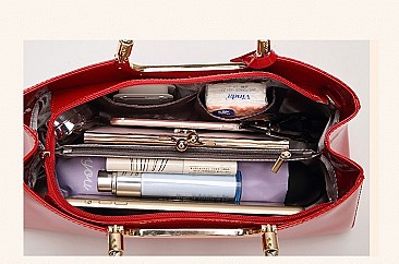 GLOSSY METAL FRAMED SATCHEL BAG