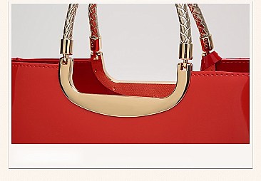 GLOSSY METAL FRAMED SATCHEL BAG