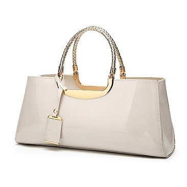 GLOSSY METAL FRAMED SATCHEL BAG