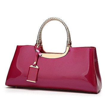GLOSSY METAL FRAMED SATCHEL BAG
