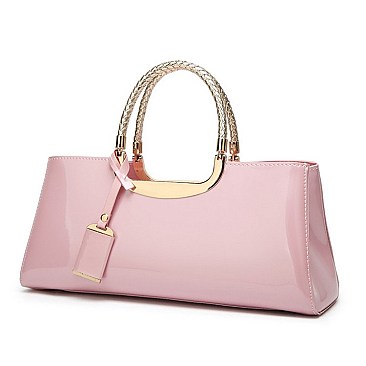 GLOSSY METAL FRAMED SATCHEL BAG