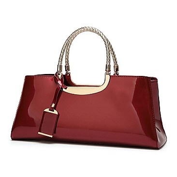 GLOSSY METAL FRAMED SATCHEL BAG