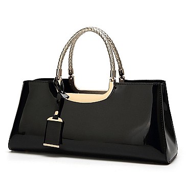 GLOSSY METAL FRAMED SATCHEL BAG