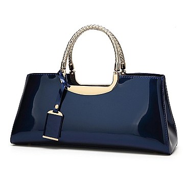 GLOSSY METAL FRAMED SATCHEL BAG