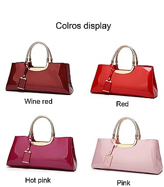 GLOSSY METAL FRAMED SATCHEL BAG