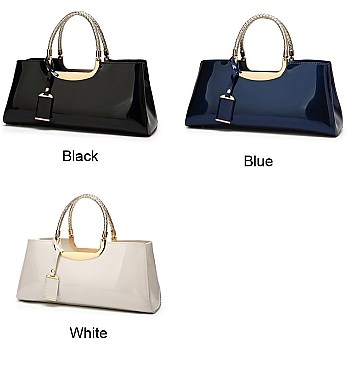 GLOSSY METAL FRAMED SATCHEL BAG