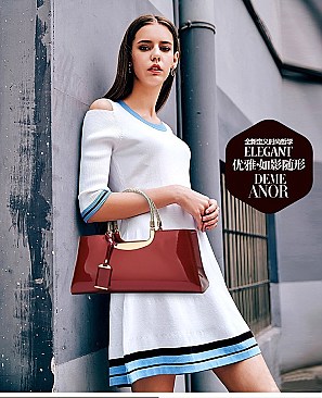 GLOSSY METAL FRAMED SATCHEL BAG