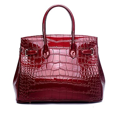 PATENT CROCODILE PADLOCK SATCHEL