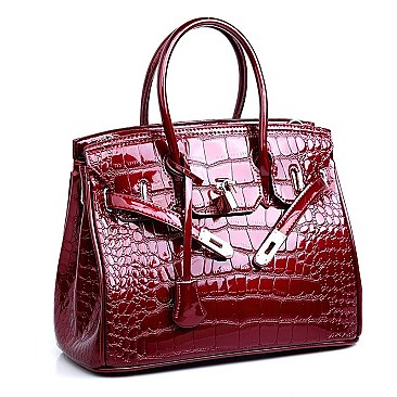 PATENT CROCODILE PADLOCK SATCHEL