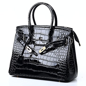 PATENT CROCODILE PADLOCK SATCHEL