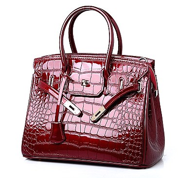 PATENT CROCODILE PADLOCK SATCHEL