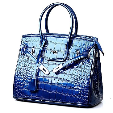 PATENT CROCODILE PADLOCK SATCHEL