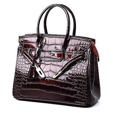 PATENT CROCODILE PADLOCK SATCHEL
