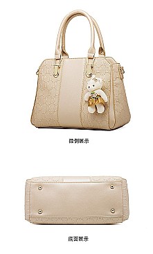 4 IN 1 TEDDY BEAR ACCENT SATCHEL SHOULDER BAG AND PURSE SET