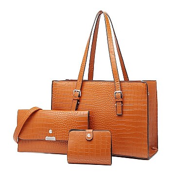 3 IN 1 CROCODILE PRINT SATCHEL CLUTCH SET