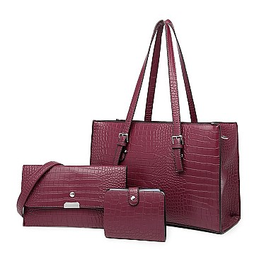 3 IN 1 CROCODILE PRINT SATCHEL CLUTCH SET