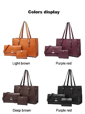 3 IN 1 CROCODILE PRINT SATCHEL CLUTCH SET