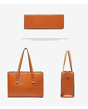 3 IN 1 CROCODILE PRINT SATCHEL CLUTCH SET