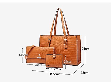 3 IN 1 CROCODILE PRINT SATCHEL CLUTCH SET