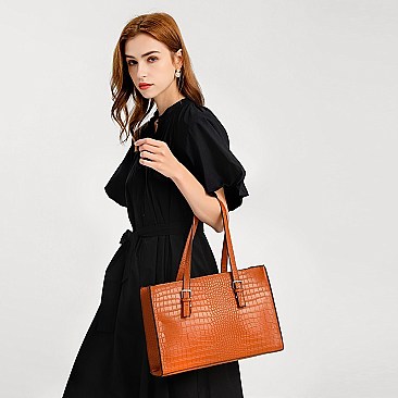 3 IN 1 CROCODILE PRINT SATCHEL CLUTCH SET