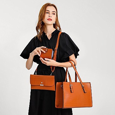 3 IN 1 CROCODILE PRINT SATCHEL CLUTCH SET