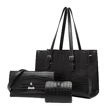 3 IN 1 CROCODILE PRINT SATCHEL CLUTCH SET
