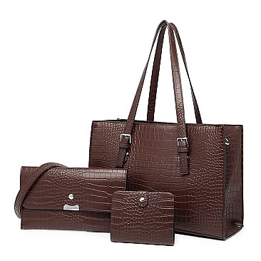 3 IN 1 CROCODILE PRINT SATCHEL CLUTCH SET