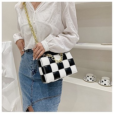 CHECKERED WEAVE CHAIN STRAP SHOULDER MESSENGER BAG