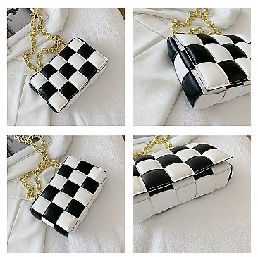 CHECKERED WEAVE CHAIN STRAP SHOULDER MESSENGER BAG