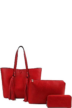 3IN1 DESIGNER BIG TASSEL SHOPPER WITH MATCHING WALLET