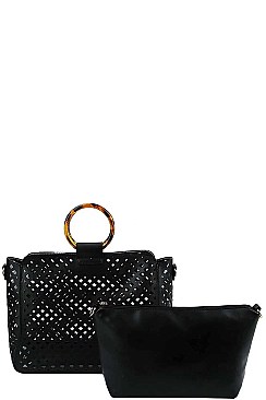 2 IN 1 DIAMOND MESH CUT OFF SATCHEL