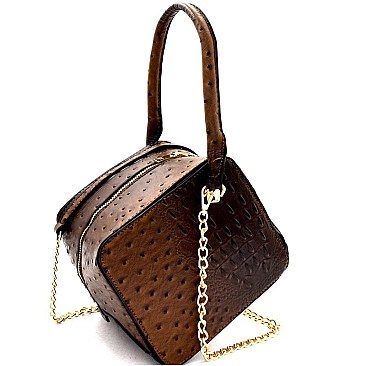 Ostrich Embossed Boxy Medium Satchel Shoulder MH-LHU164
